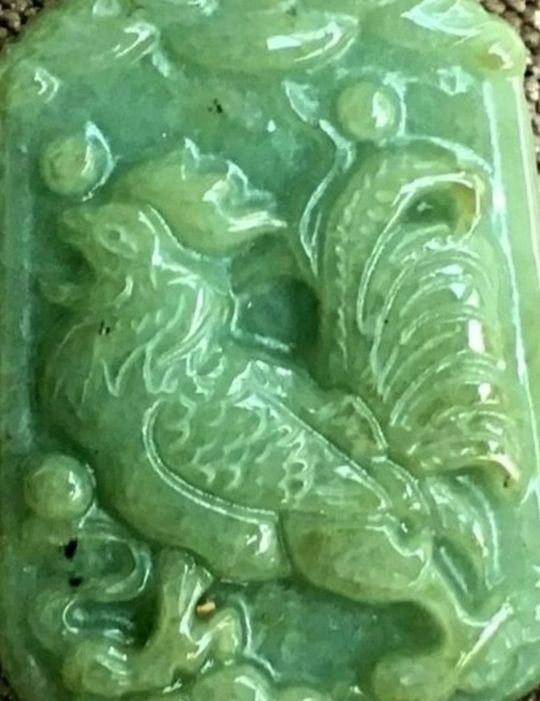 Burmese icy Type A Jadeite Jade Pendant Lucky Zodiac Rooster.