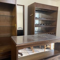 Vintage Bar Set - Includes 2 Large Bar Shelves + Matching Corner Mirror + Bar Counter - $300 OBO 