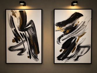 Abstract Black and Gold Framed Art Prints Set of 2