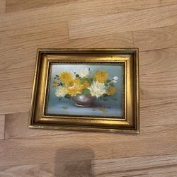 Acrylic On Canvas Floral Painting  On Gold Frame Measurements On The Pictures 