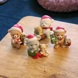 Vintage set of 4. Home interior Christmas Figurines Bear, Mouse, Dog , Christmas tree Original box Pick up only.