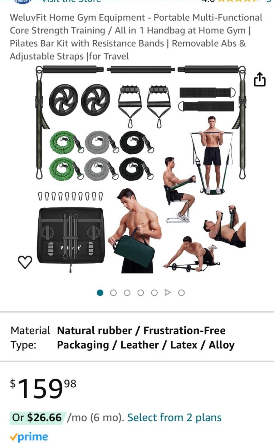 Home Gym Equipment - Portable Multi-Functional Core Strength Training / All in 1 Handbag at Home Gym | Pilates Bar Kit with Resistance Bands | Removab