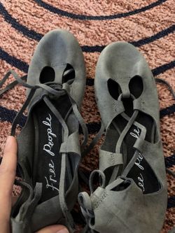 Free People Olive Gray Lace-Up Flats - Size 37