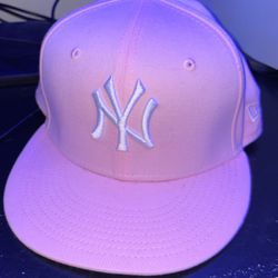 pink NY hat,red Brim Size 7