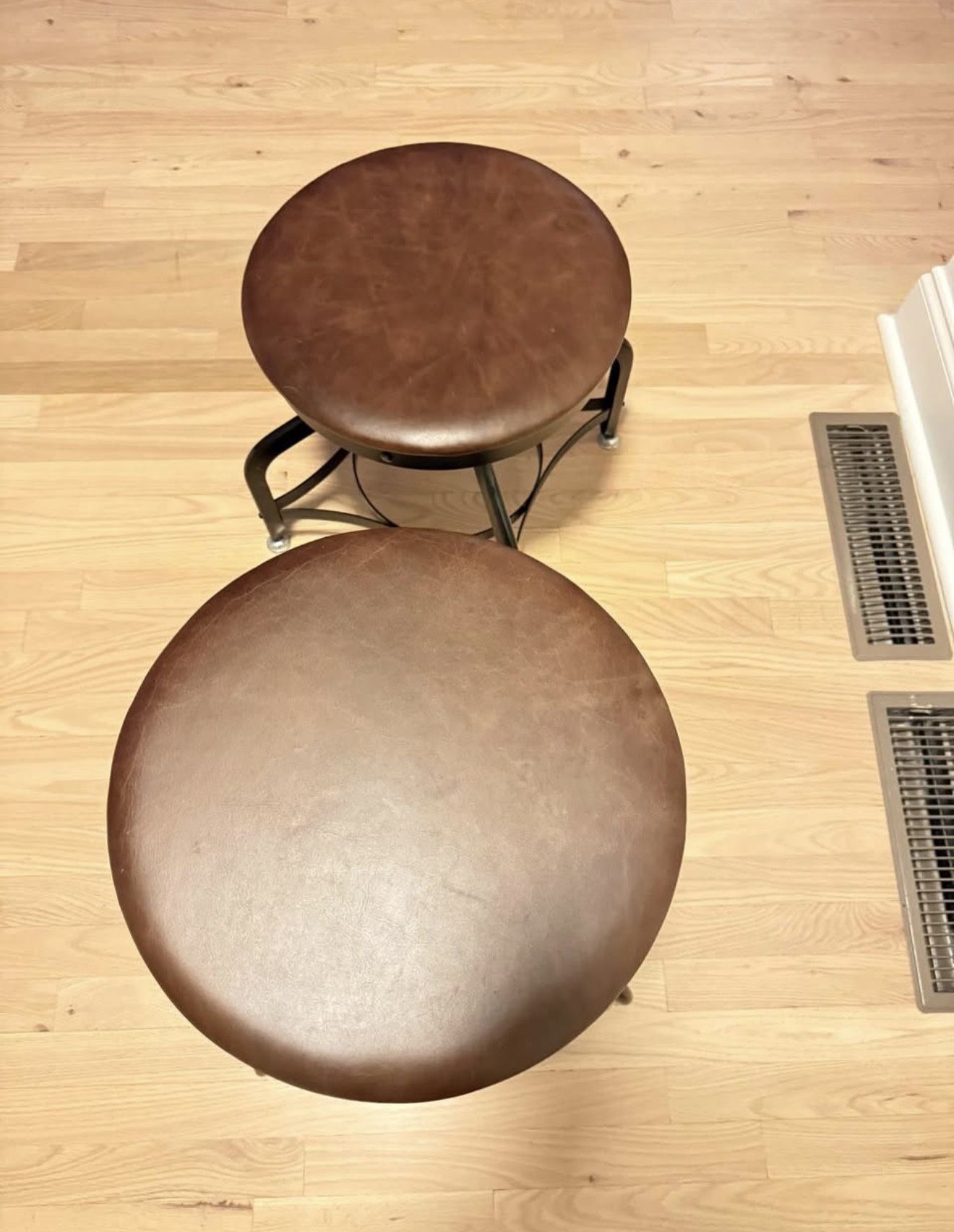 Restoration Hardware Adjustable Leather Stools