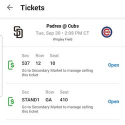 CUBS vs Padres GAME 1 (2 Tickets)