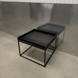 38” Large Modern Black Wood Metal Square Coffee Table