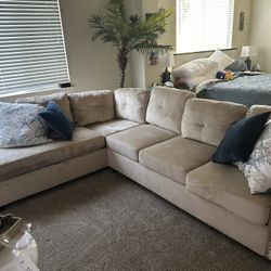 L Shaped Couch- Tan Velvet
