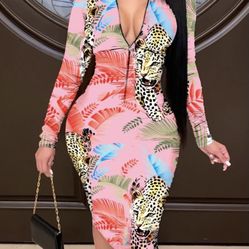 Pink Sexy Zipper Dress