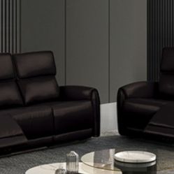 Brand New Black Leather Power Reclining Sofa & Loveseat