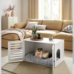 Cat Litter Cabinet, Kennel with Removable Divider, 2 Louver Doors, Cat Toilet, Side Table, 80 x 53 x 49 cm, Cloud White PCL003W01