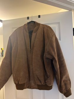 Men’s Leather Suede Bomber Jacket - Large