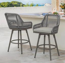 2X Gray 26” swivel woven rope barstools