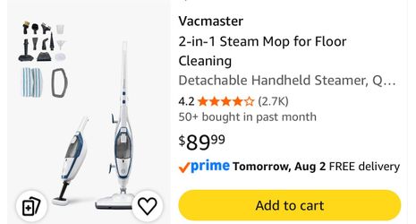 Vacmaster 2-in-1 Steam Mop with Attachments
