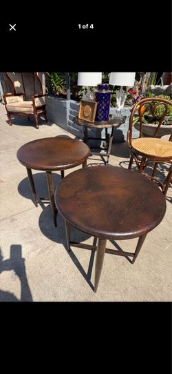 Antique pounded copper end tables