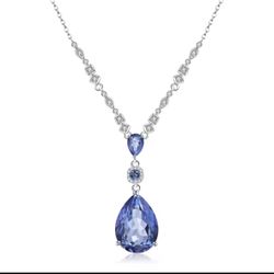 13x18 Iolite Blue Mystic Quartz Pear/ Cubic Zirconia Silver Pendant 