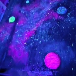 Handcrafted Wooden Table With Galaxy Theme. 