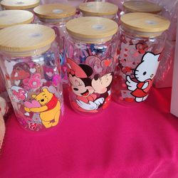 Valentine's Day Cups , Hello Kitty , Mickey Mouse,  Winnie The Pooh 