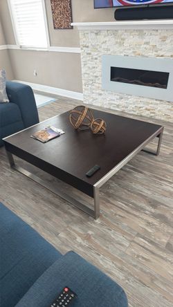 Dark Wood Coffee Table with Metal Base