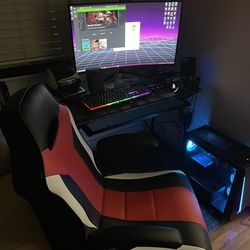 Gaming PC & Xrocker Gaming Chair 32in Curved Monitor RGB Lights