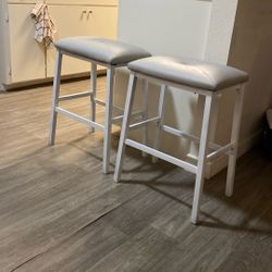 White Cushioned  Stools 24 Inches High