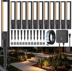 All-in-One Low Voltage Landscape Lighting Kit, 12-Pack Pathway Lights with Transformer Dusk to Dawn Outdoor Lighting 5CCT, IP66 Waterproof Landscape L