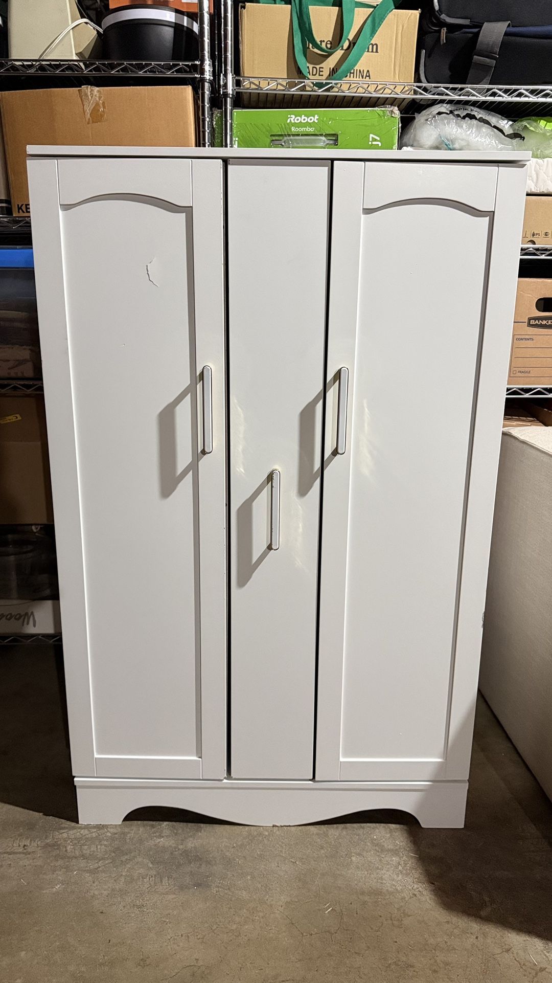 Tall White Accessories Storage Cabinet