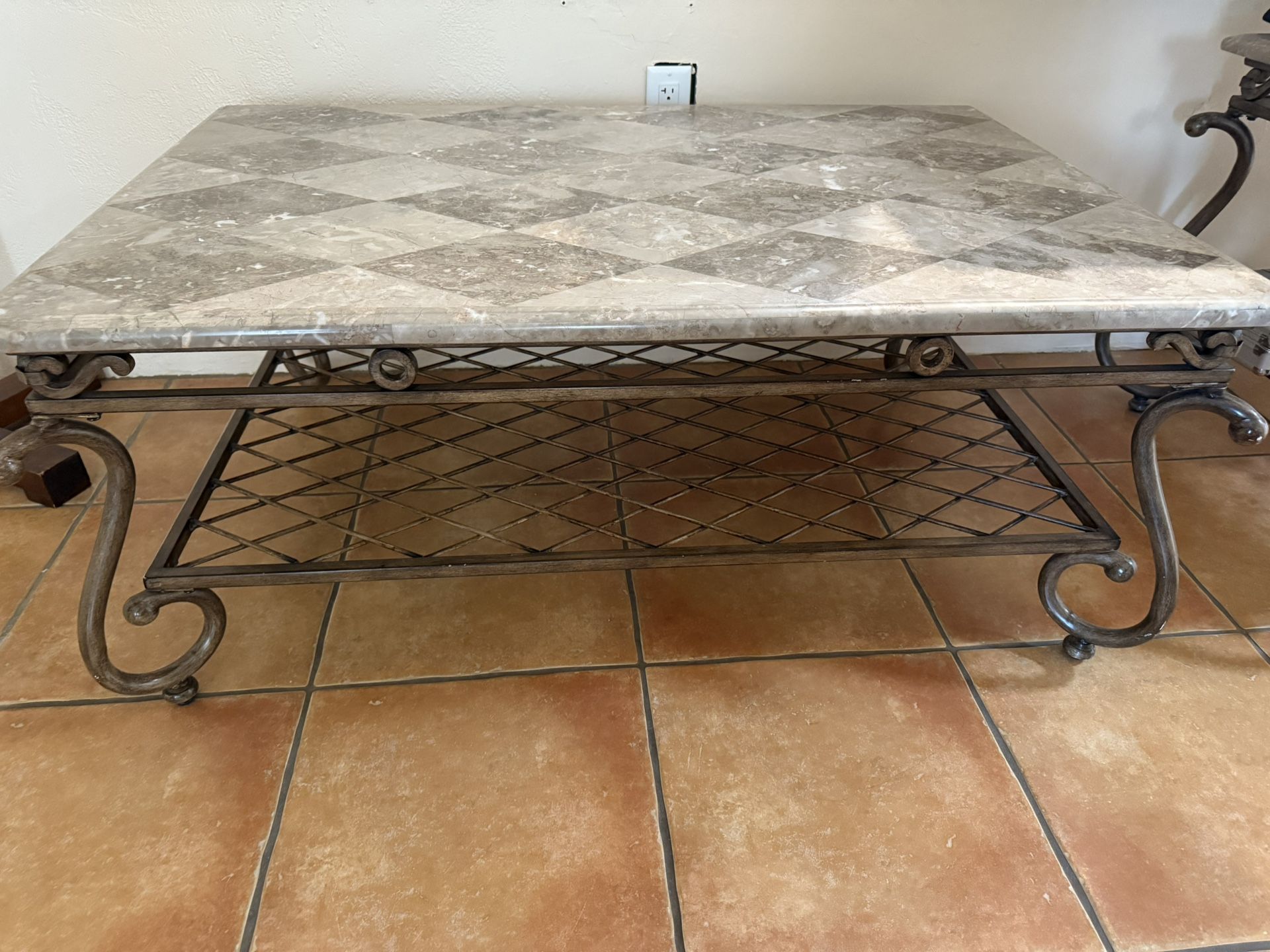 Wrought Marble/Iron Coffee Table Set