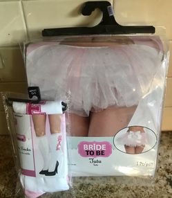 NWT Bride to be Set Tutu &Knee Socks Pink White Halloween Wedding Bachelorette party one size