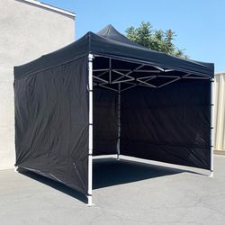 (NEW) $129 Heavy Duty 10x10 ft with 3 Sidewalls, EZ Popup Canopy Outdoor Gazebo, Carry Bag (Black)