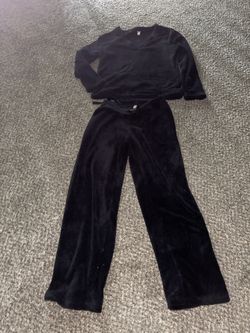 Victoria's Secret Ribbed Soft Velour Crop sweatshirt, + Lounge Pants Set Black M