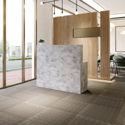 55.9 inches Modern Minimalist White/Black L-Shaped Reception Desk with Large Storage Filing Cabinets