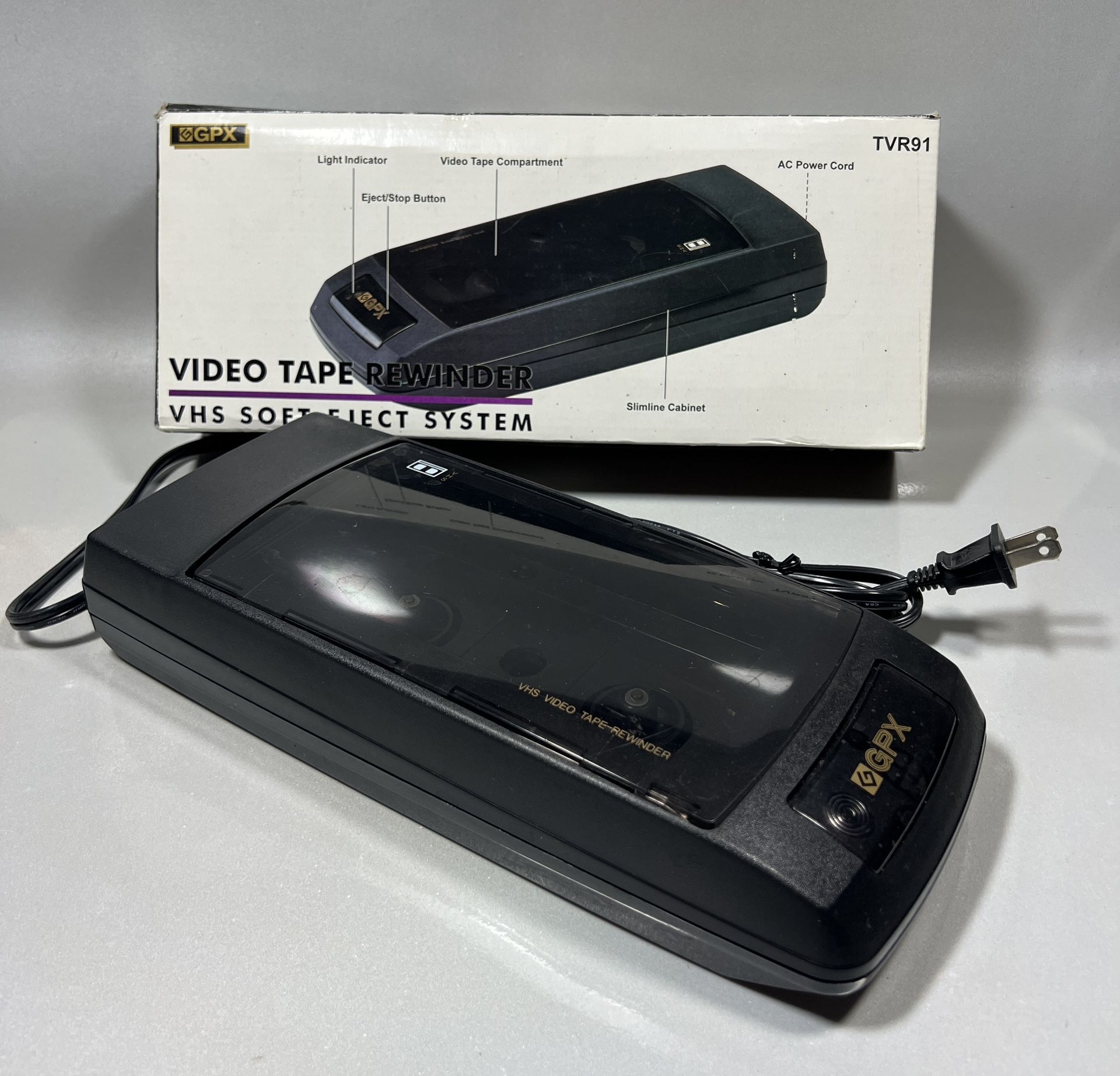 GPX VHS Video Cassette Tape Rewinder Model TVR-91 Tested Works