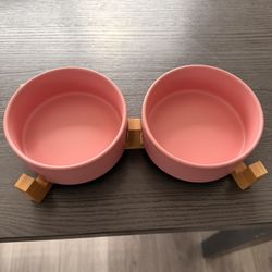 Spunky junky cat or dog bowl with wood stand