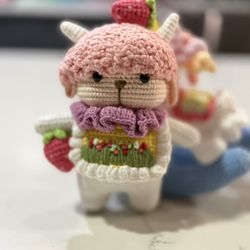 Hand-crocheted embroidered strawberry sheep