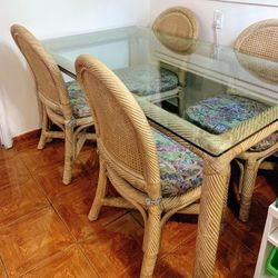 Imported Handmade Rattan Dining Table with 4 Chairs