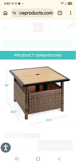 Outdoor Wicker Patio Side Table Accent Furniture w/ Umbrella Hole