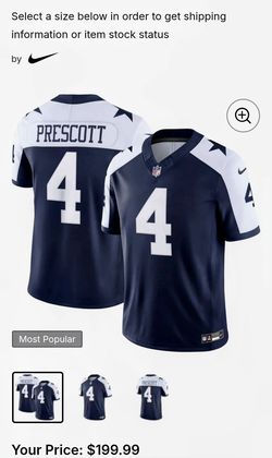 Nike Dak Prescott #4 Dallas Cowboys NFL Jersey Size L