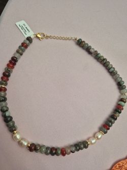 Handcrafted real pearl necklace with crystals