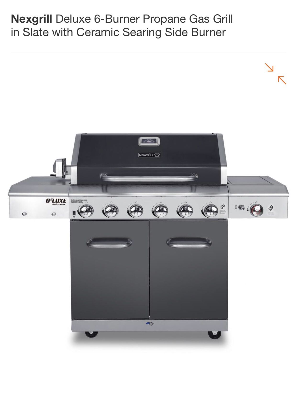 Nexgrill deluxe 6- burner propane gas grill with ceramic searing side burner (New in box)