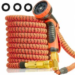 XpandaHose 100ft Expandable Garden Hose with Holder - Heavy Duty Superior Strength 3750D - 4 -Layer Latex Core - Extra Strong Brass Connectors and 10 