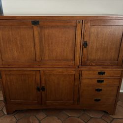 SOLID WOOD CABINET / DESK (TWO PIECES)