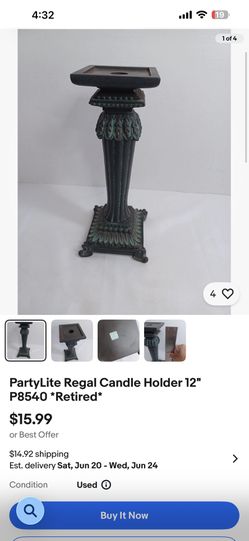 PartyLite Regal Candle Holder P8540 10" New in Box Retired Antique Bronze Metal Pillar Holder
