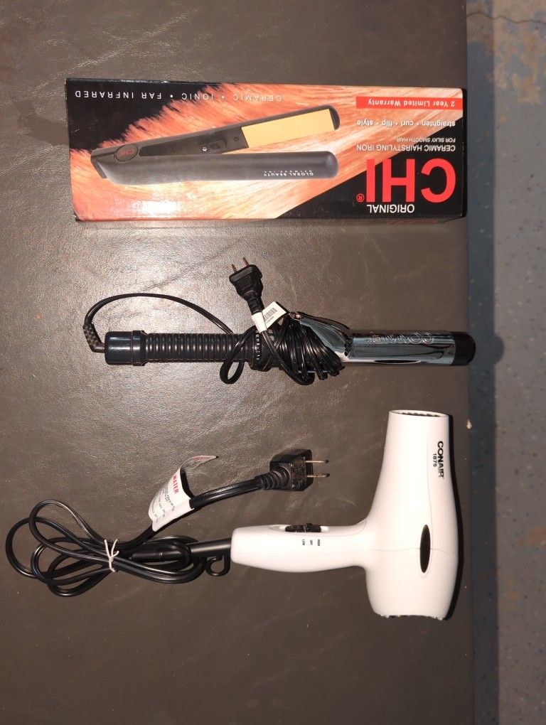 CHI flat iron, Conair hair dryer, Conair hair curler