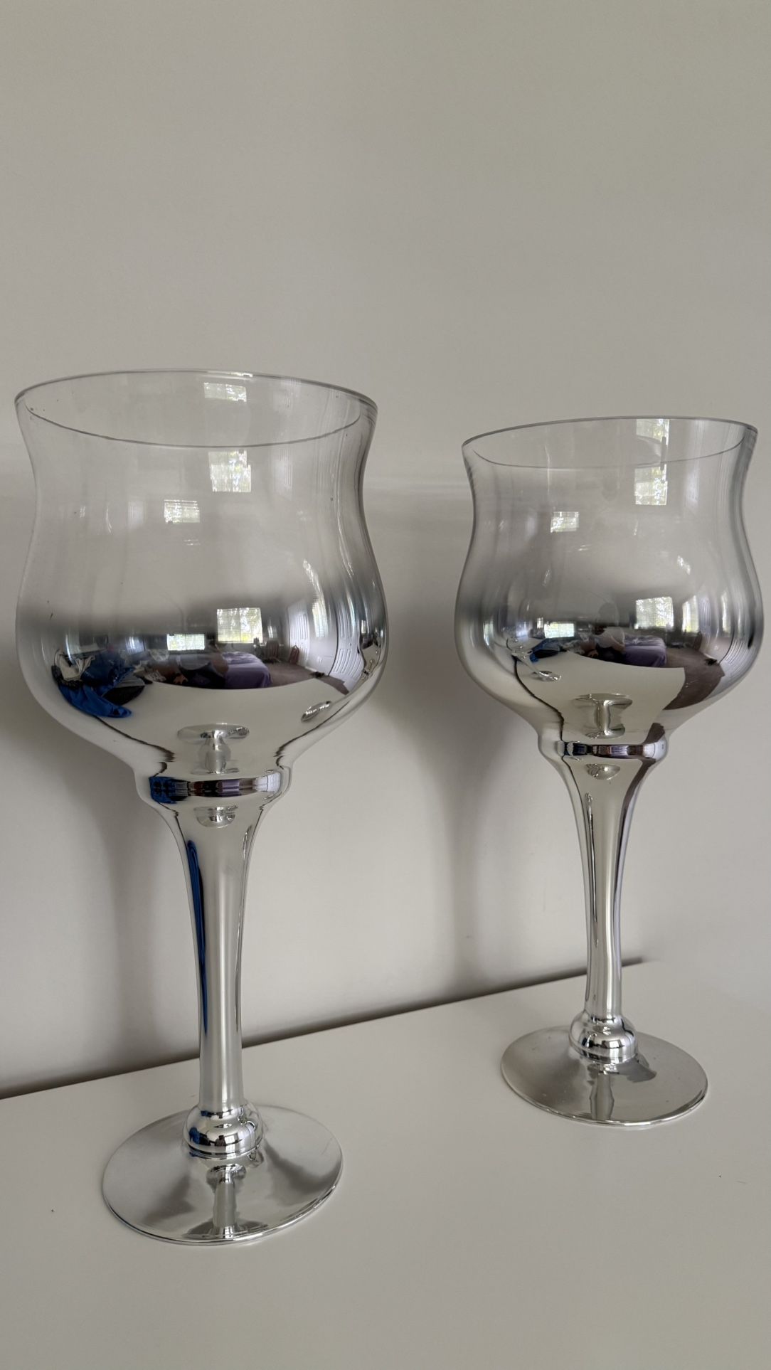 2 x Large Clear Glass Hurricane Candle Holders