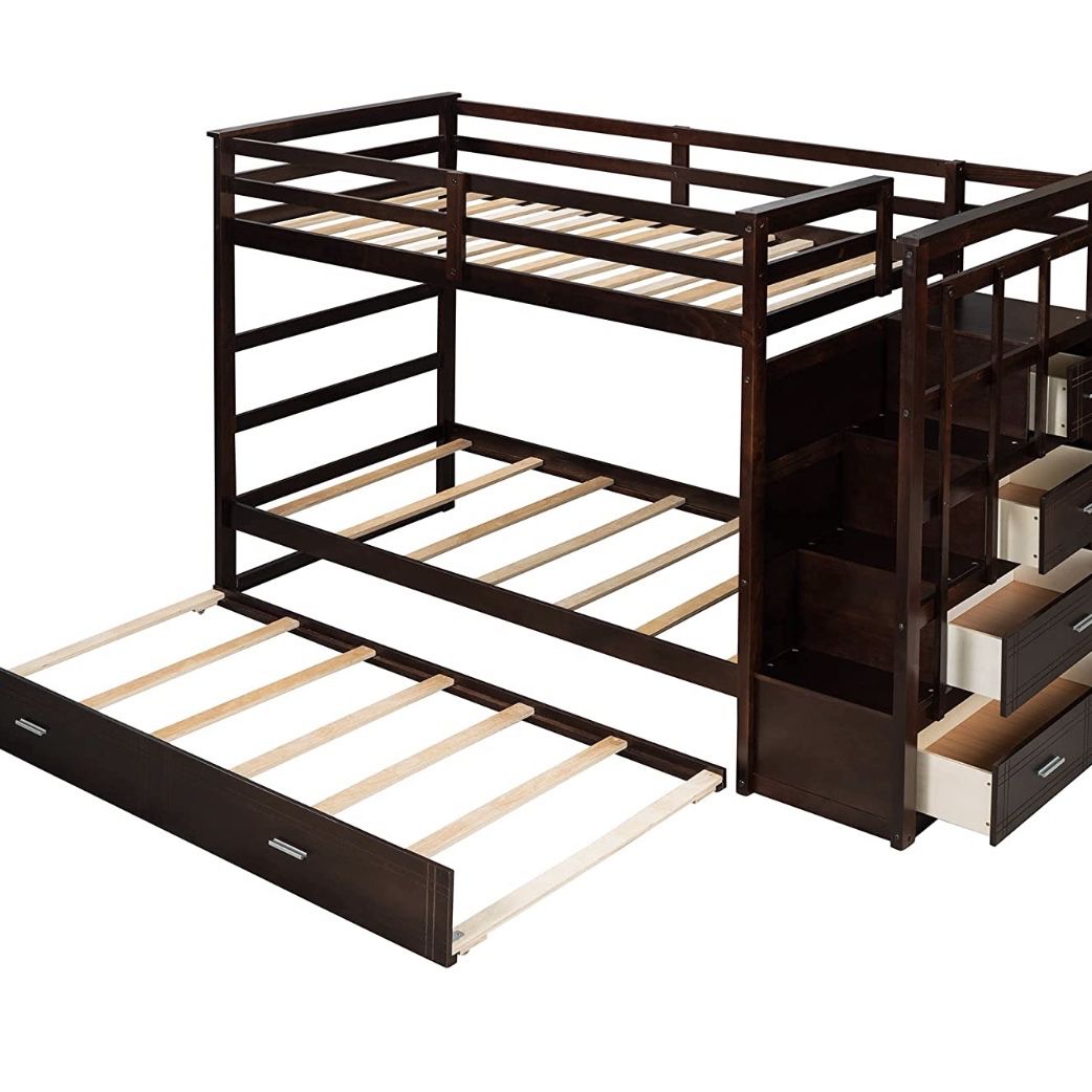 Bunk Bed - 3 Twin w/ Mattresses + Dressers