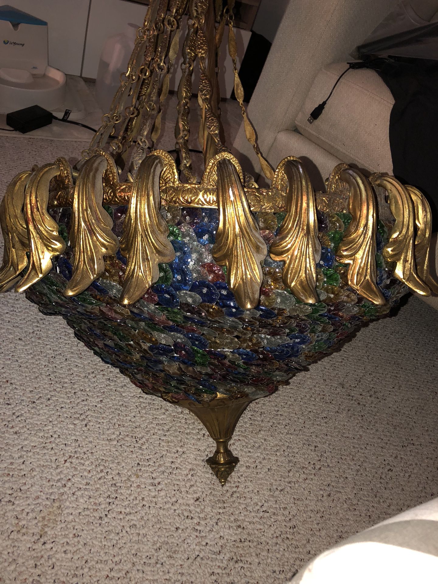 Antique Gold and Murano Glass Tiffany Style Chandelier