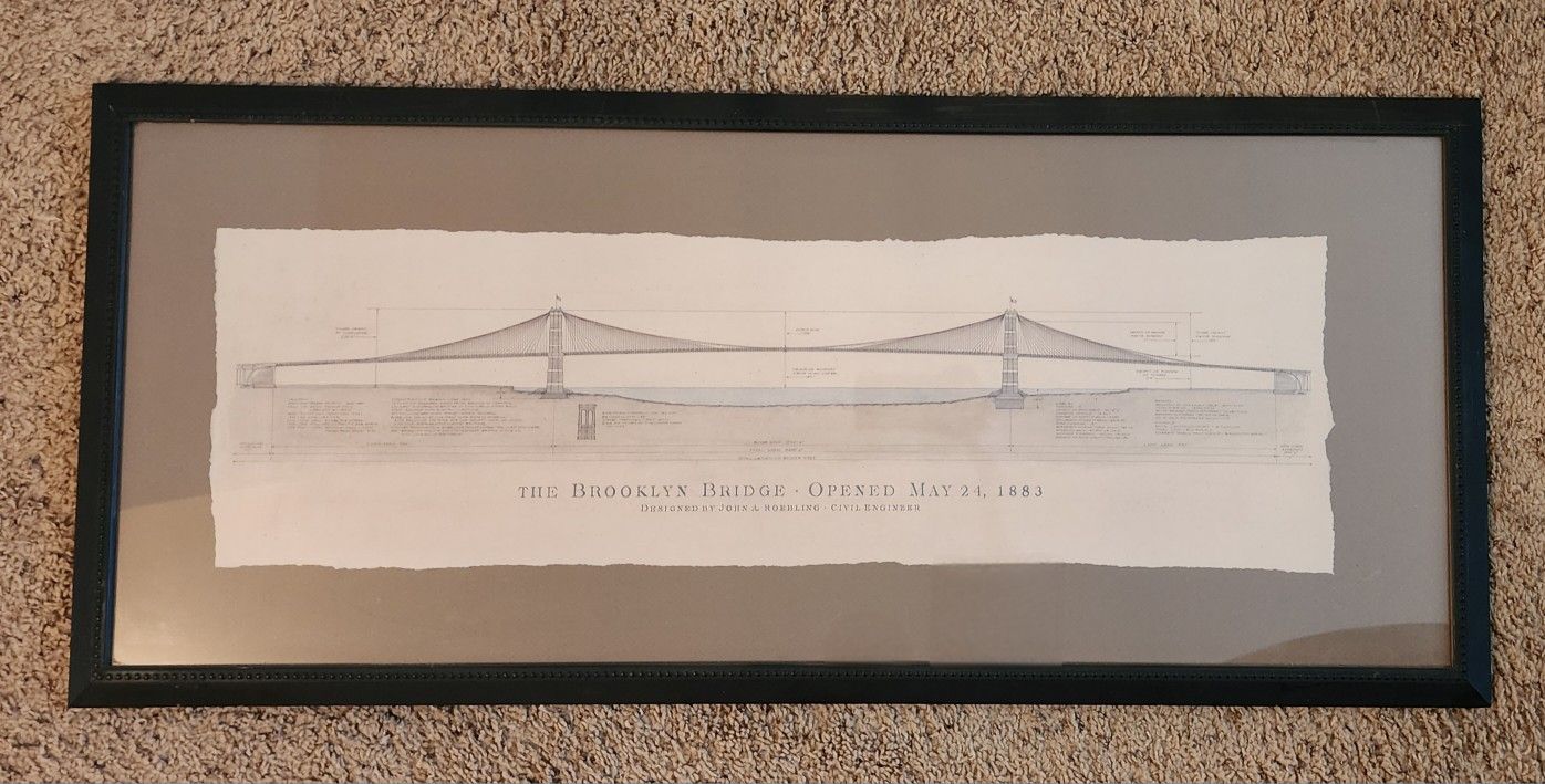Brooklyn Bridge- Framed Engineering Print - GREAT GIFT FOR AN ENGINEER!