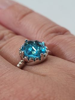 Gorgeous created Swiss blue topaz silver s925 ring size 6