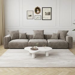 Magic Home Convertible Sectional Sofa Modular Couch,Modern Corduroy Sofa with Pillows-brown